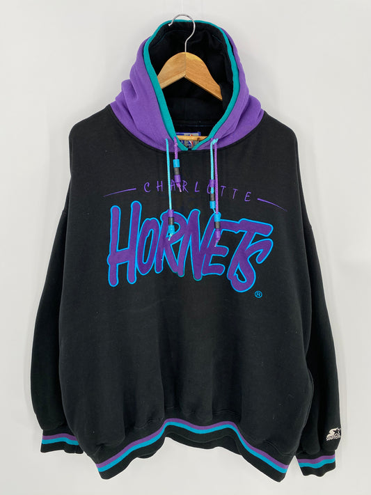 90’s STARTER HORNETS Size Approx. XL-XXL Vintage NBA Double Hoodie Sweat-shirt / 7172