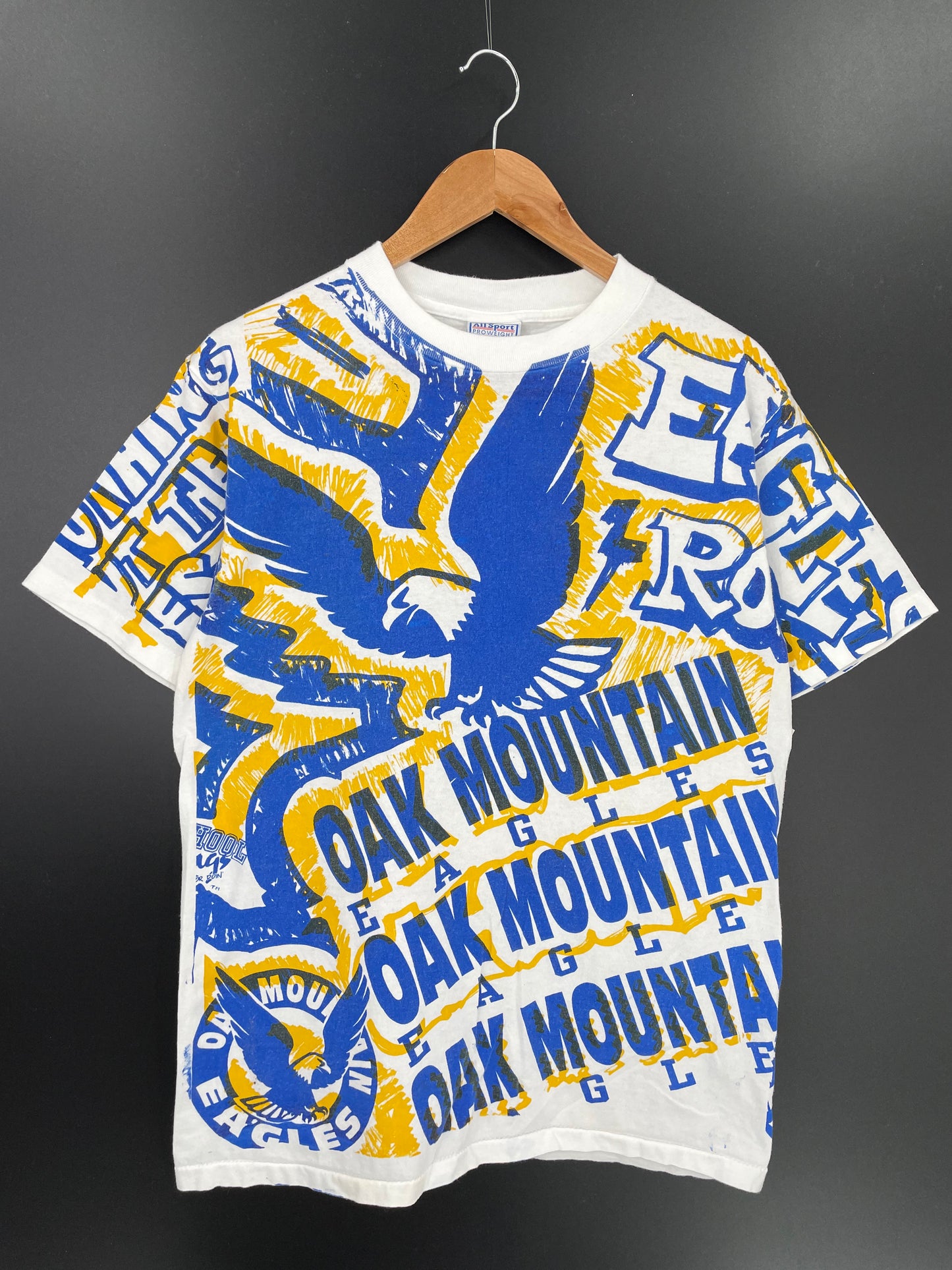 90’s OAK MOUNTAIN EAGLES All Over Print Made in USA Size M Vintage T-Shirts / K513