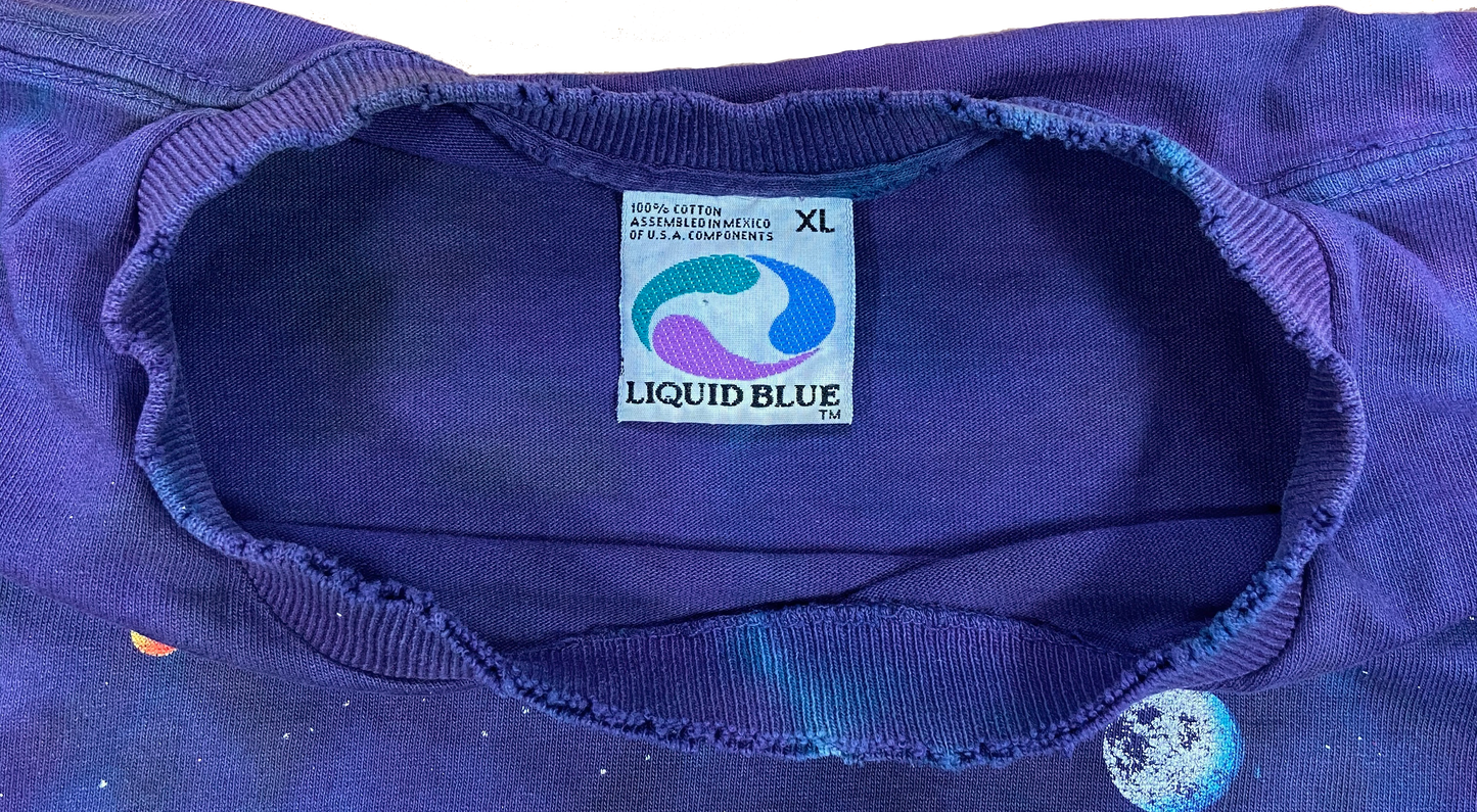 1992' Liquid Blue Space Print Vintage Tie-dye T-Shirts / 4445