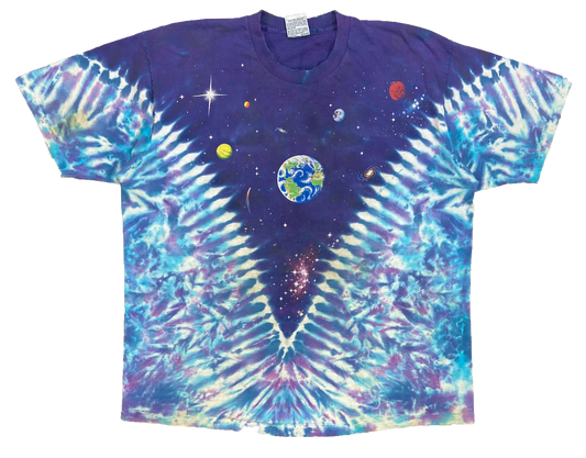 1992' Liquid Blue Space Print Vintage Tie-dye T-Shirts / 4445