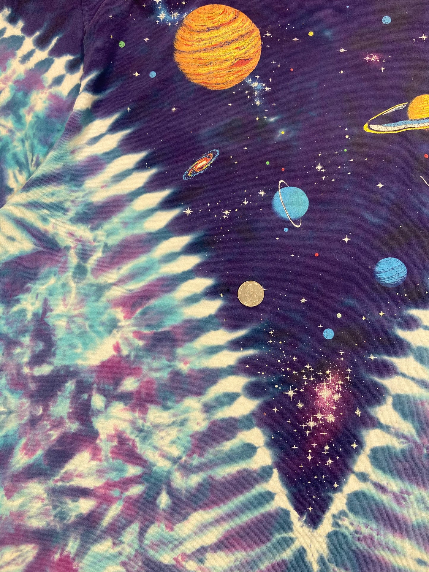 1992' Liquid Blue Space Print Vintage Tie-dye T-Shirts / 4445