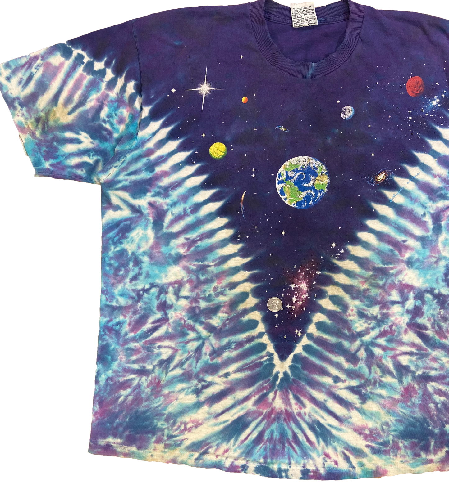 1992' Liquid Blue Space Print Vintage Tie-dye T-Shirts / 4445
