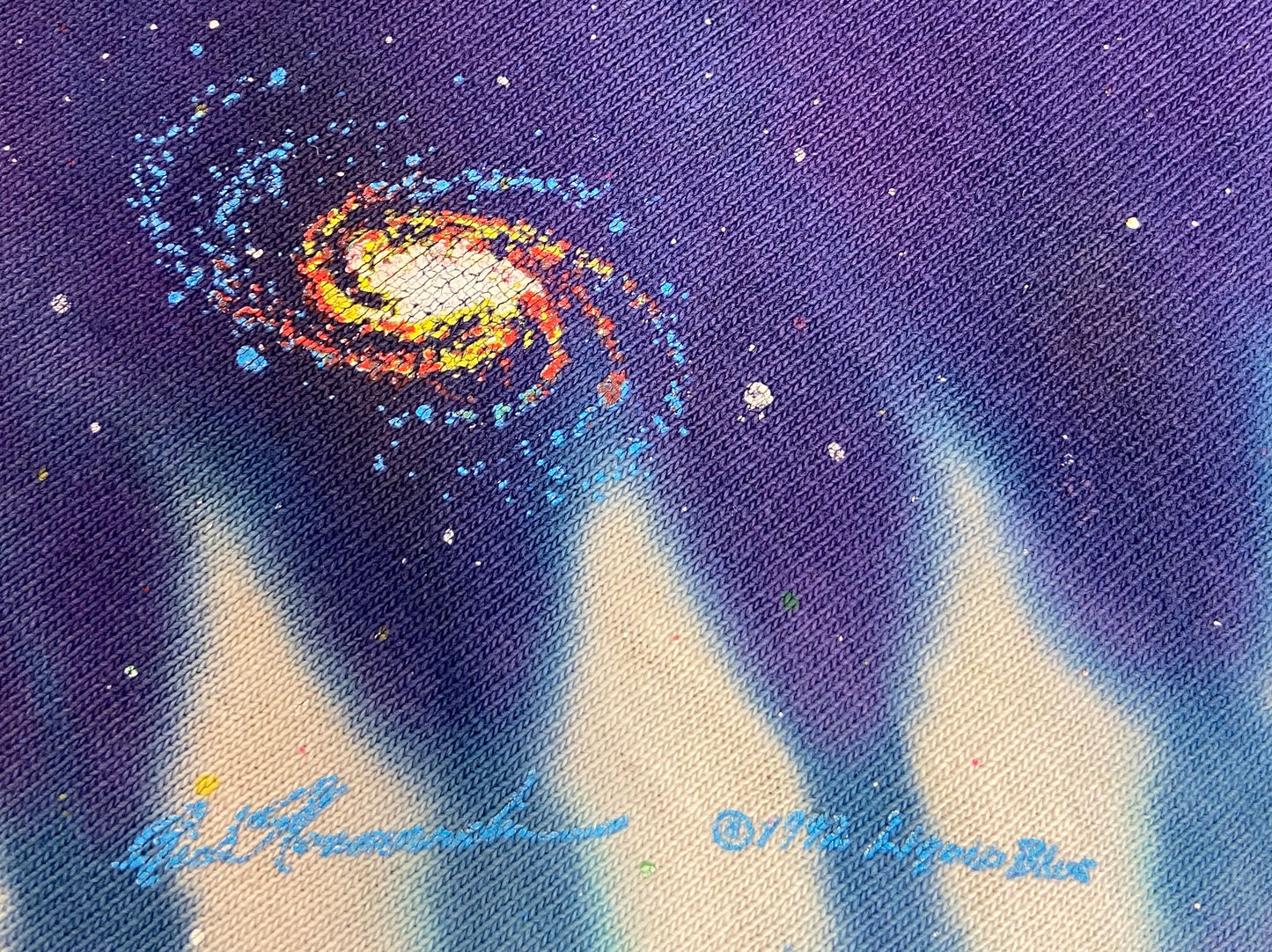1992' Liquid Blue Space Print Vintage Tie-dye T-Shirts / 4445