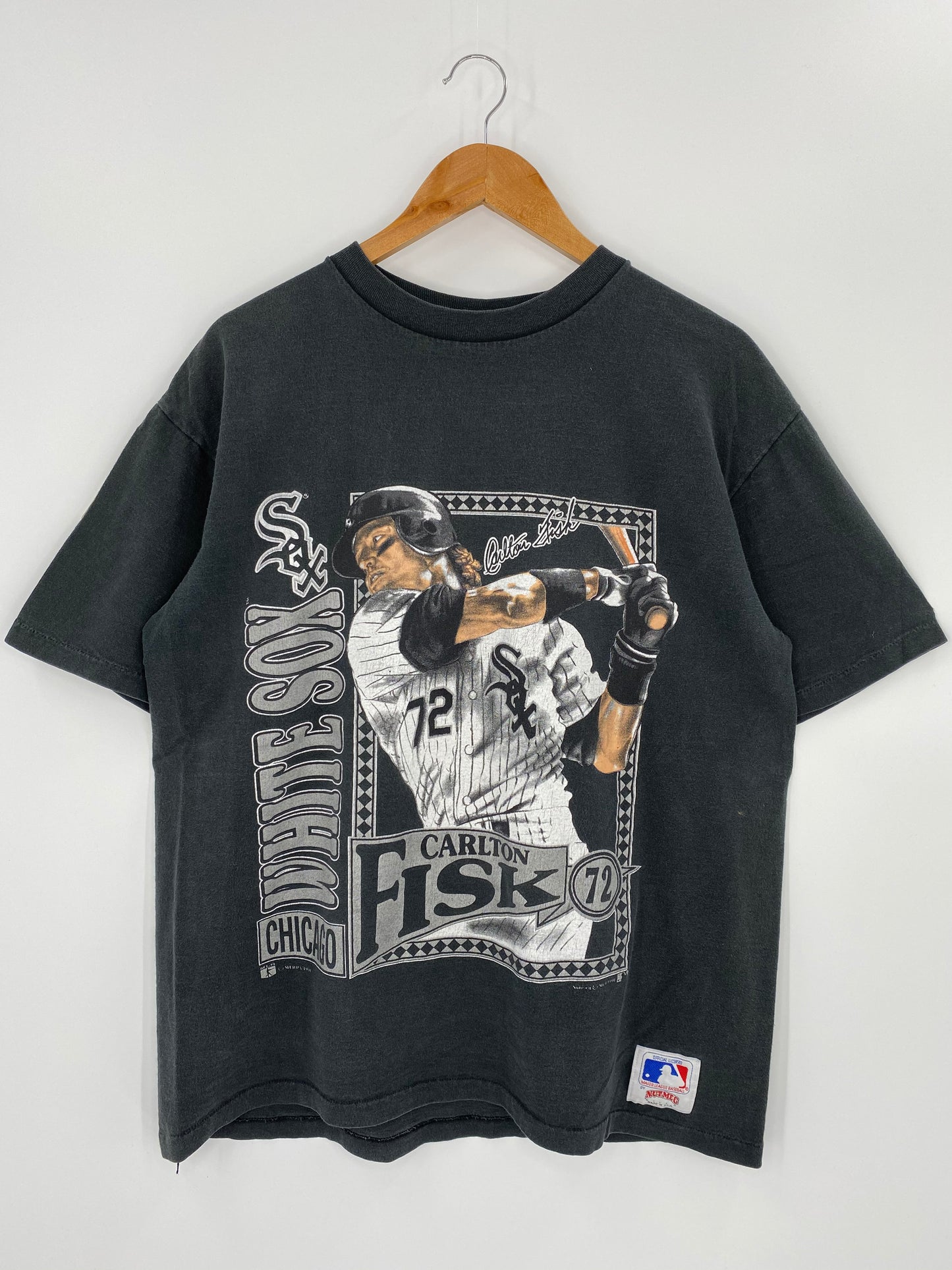 1991 CARLTON FISK WHITE SOX Made in USA Size XL Vintage MLB T-shirt / 8299