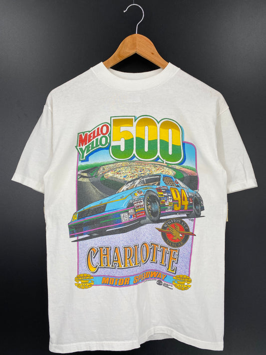 1994'  MELLO YELLO 500 x CHARLOTTE Made in USA Size M Vintage Racing T-Shirt / K2258