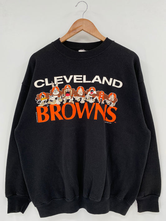 1993' CLEVELAND BROWNS LOONEY TUNES Made in USA Size XL Vintage NFL Sweat shirt / K3412