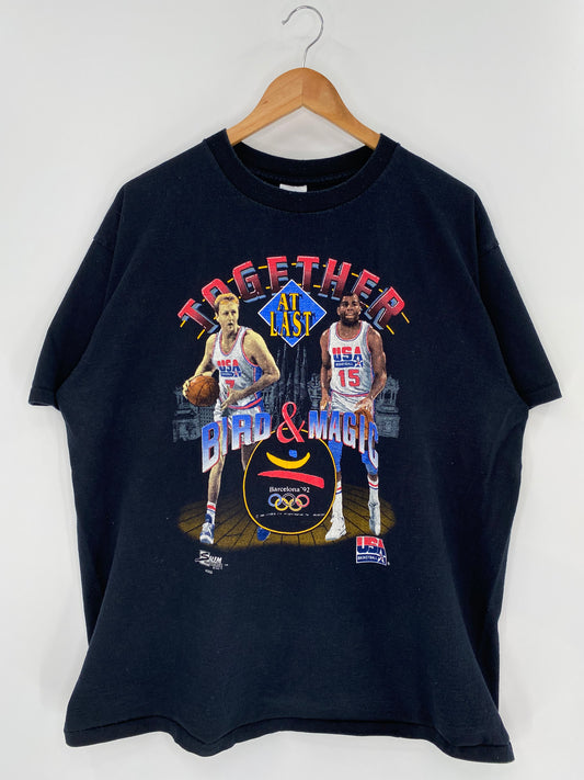 1992 BOSTON CELTICS x LOSANGELES LAKERS Made in USA Size XL Vintage NBA T-shirt /  9538