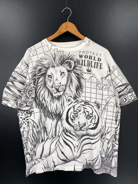 90’s WORLD WILD LIFE FUND x LION x TIGER Made in USA Size XL T-Shirt / K2218