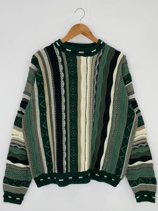 Vintage 3D Coogi-Style Made in USA SizeXL Knit Sweater / 9822
