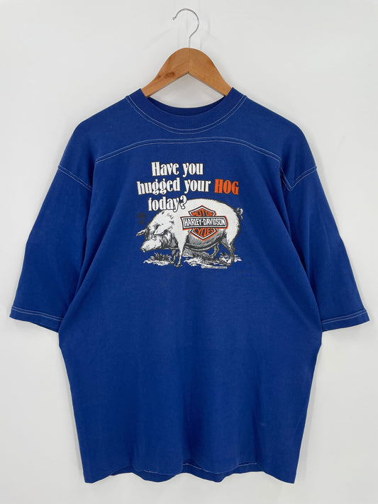 1982 HARLEY DAVIDSON Made in USA Size XL Vintage 3/4 Sleeve T-Shirts / A896