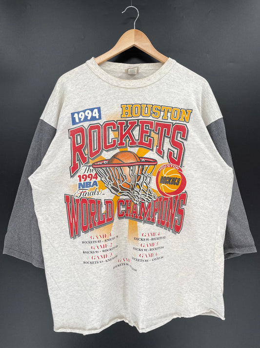 1994' HOUSTON ROCKETS Made in USA Size XL Vintage NBA 3/4 Sleeve T-Shirt / K1481