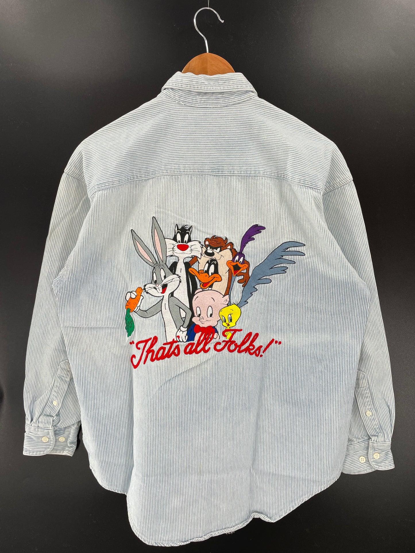 1993' LOONEY TUNES Size S Vintage Long Sleeve Denim Shirt / K3369