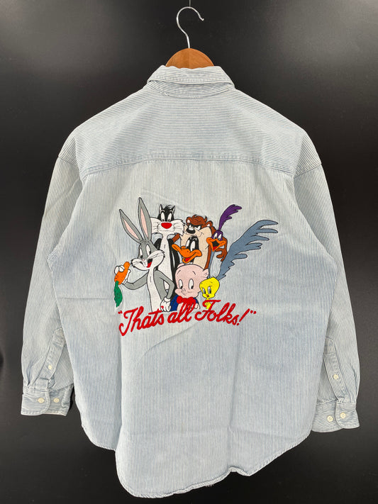 1993' LOONEY TUNES Size S Vintage Long Sleeve Denim Shirt / K3369