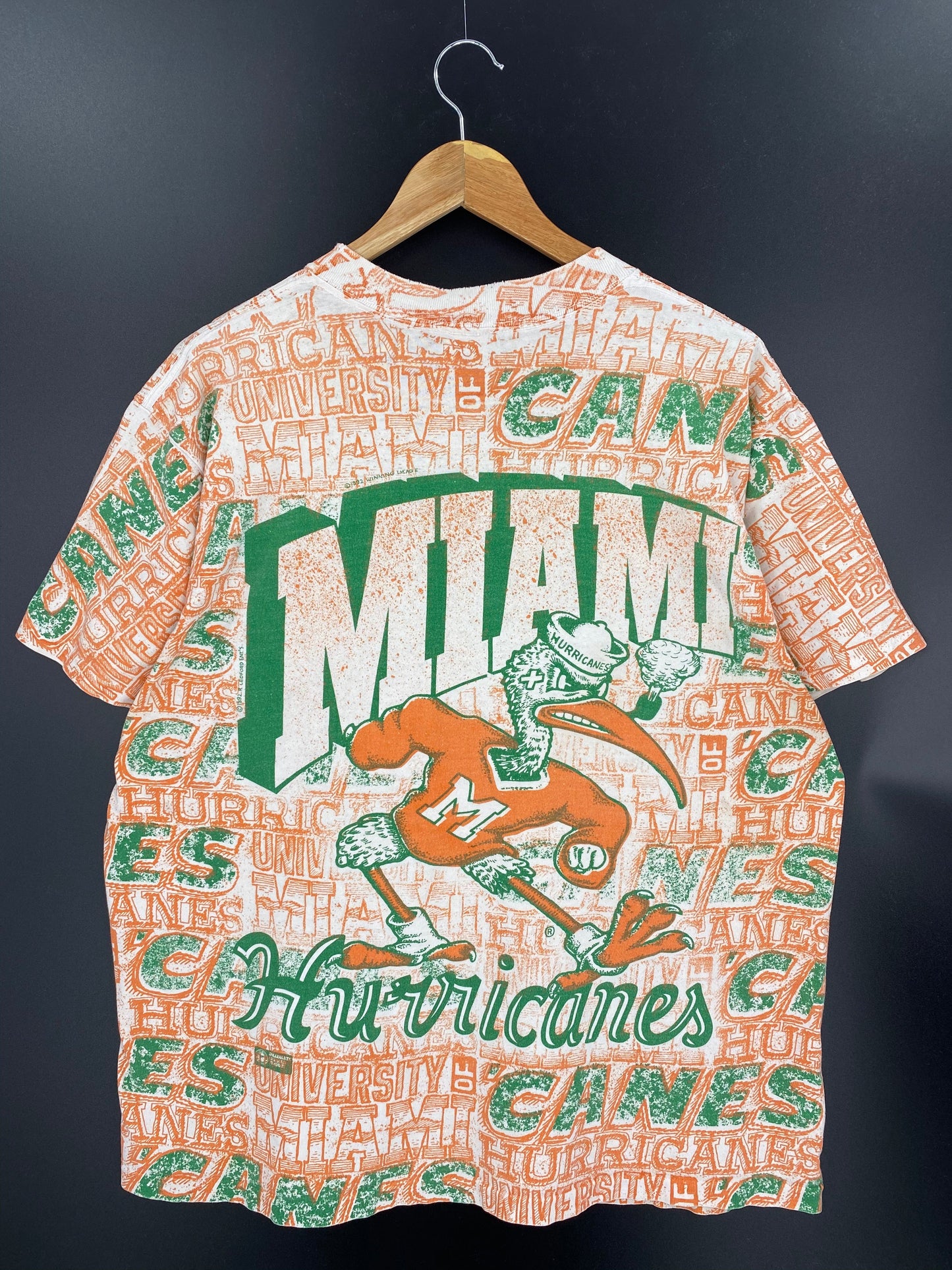 1992 MIAMI HURRICANES All Over Print Size XL Vintage T-shirt / K8184