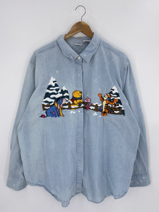 00’ DISNEY POOH Size XXL Vintage Button Down Long Sleeve Shirt / K6105