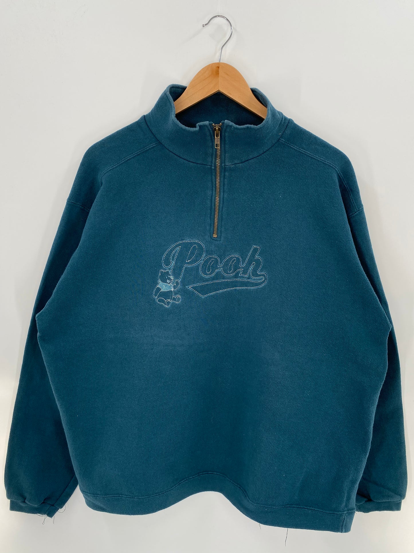 00' DISNEY WINNIE THE POOH Made in USA Size L Vintage Half-zip Sweat-shirt / K3127