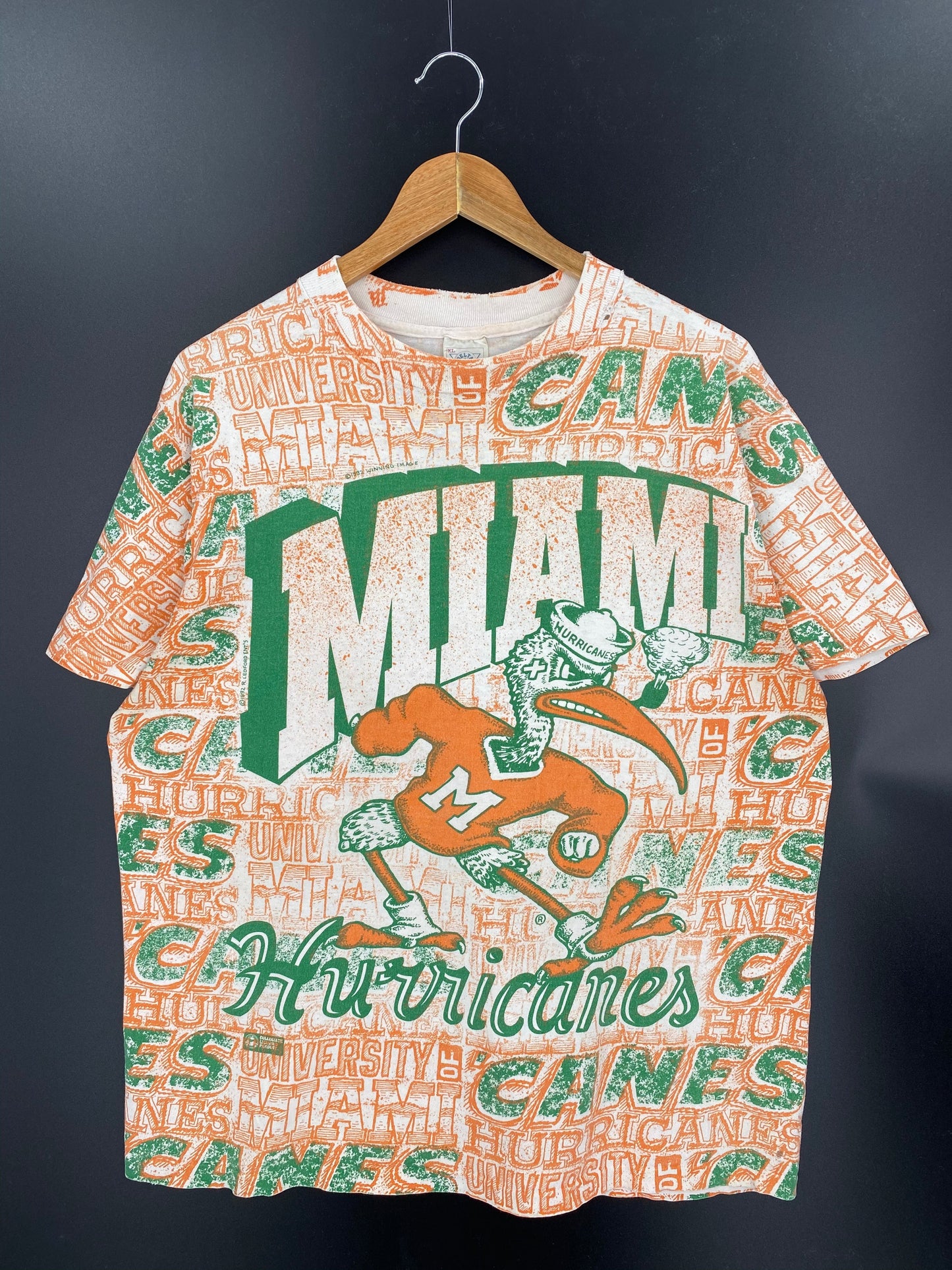 1992 MIAMI HURRICANES All Over Print Size XL Vintage T-shirt / K8184