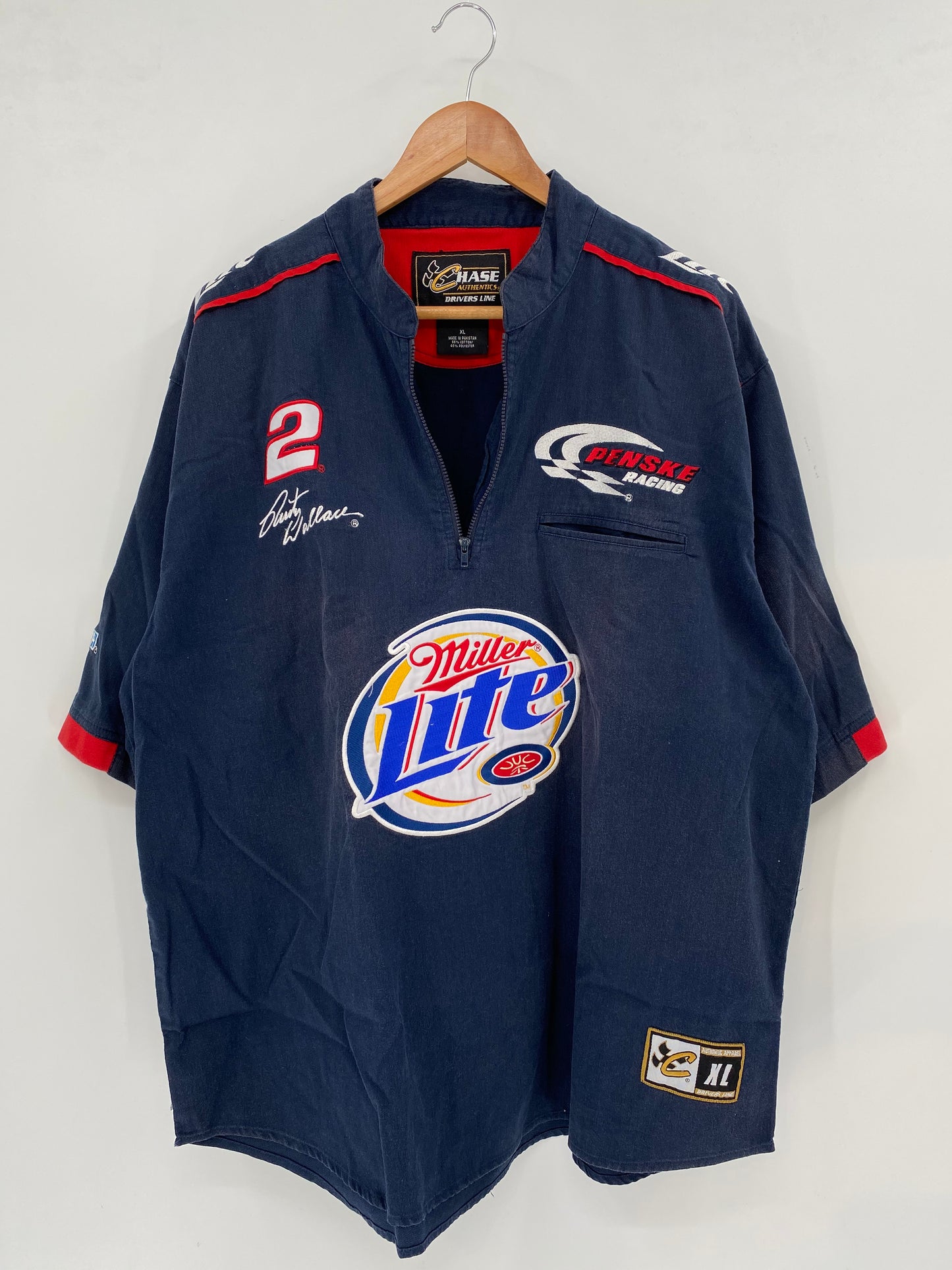 Vintage NASCAR RUSTY WALLACE MILLER LITE Size XL Racing Half Zip Short Sleeve-shirt / K3284
