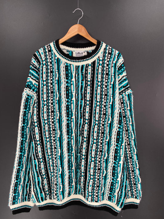 Vintage 3D Coogi-Style Size 5XL Knit Sweater / 9446
