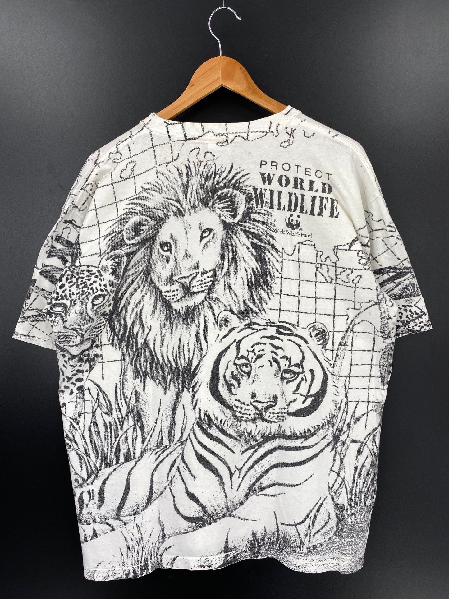 90’s WORLD WILD LIFE FUND x LION x TIGER Made in USA Size XL T-Shirt / K2218