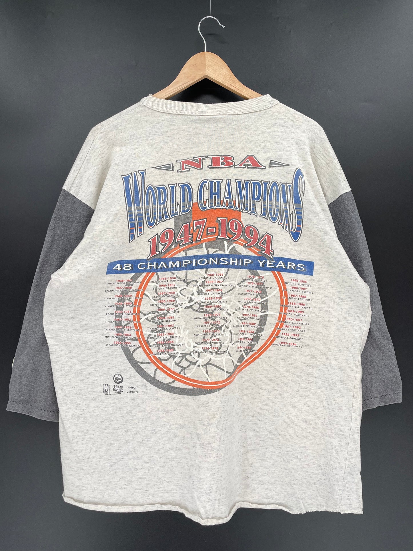 1994' HOUSTON ROCKETS Made in USA Size XL Vintage NBA 3/4 Sleeve T-Shirt / K1481