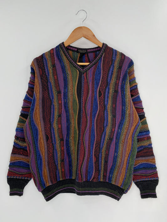 Vintage 3D Coogi-Style Size No Tag (Approx. M) Knit Sweater / 9498
