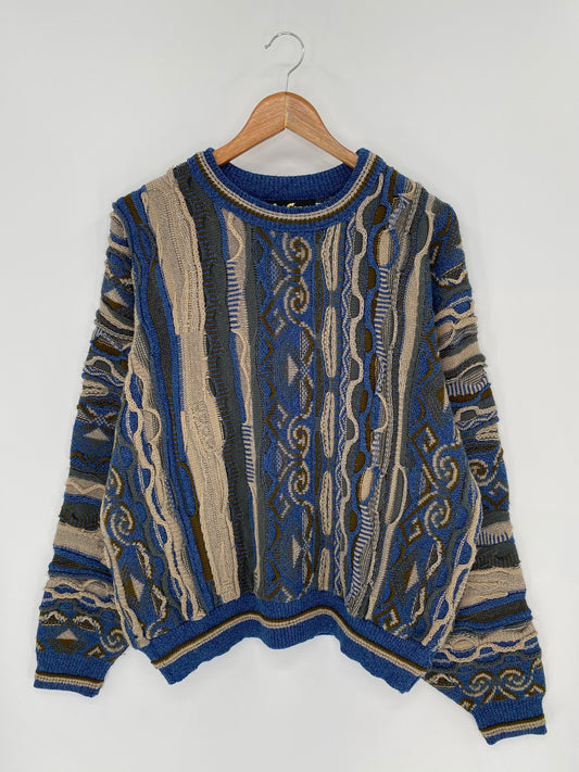 Vintage 3D Coogi-Style Made in USA Size M Knit Sweater / 9106