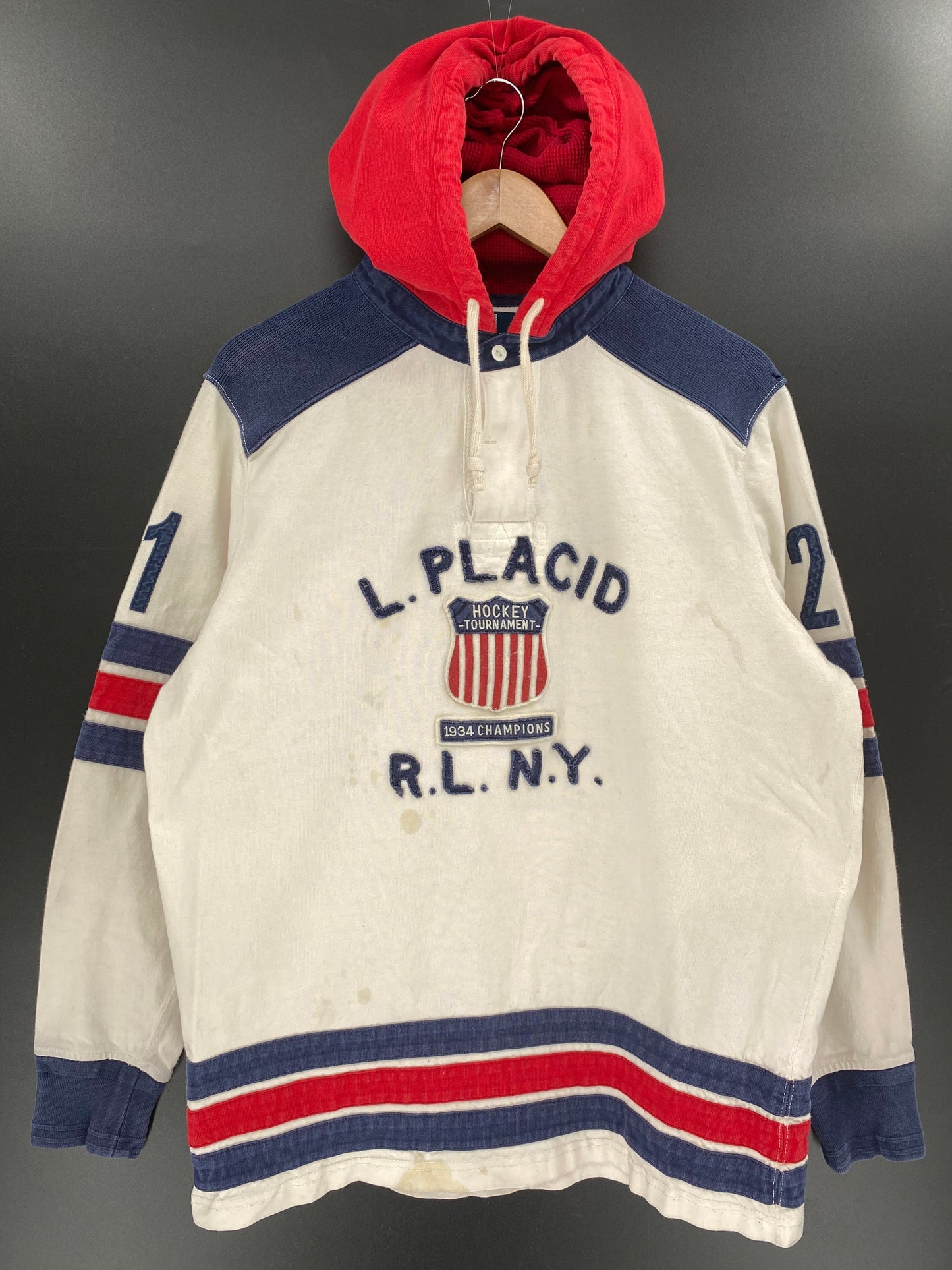 90’s POLO RALPH LAUREN Size M Vintage Hoodie Rugby-Shirt / E4394R