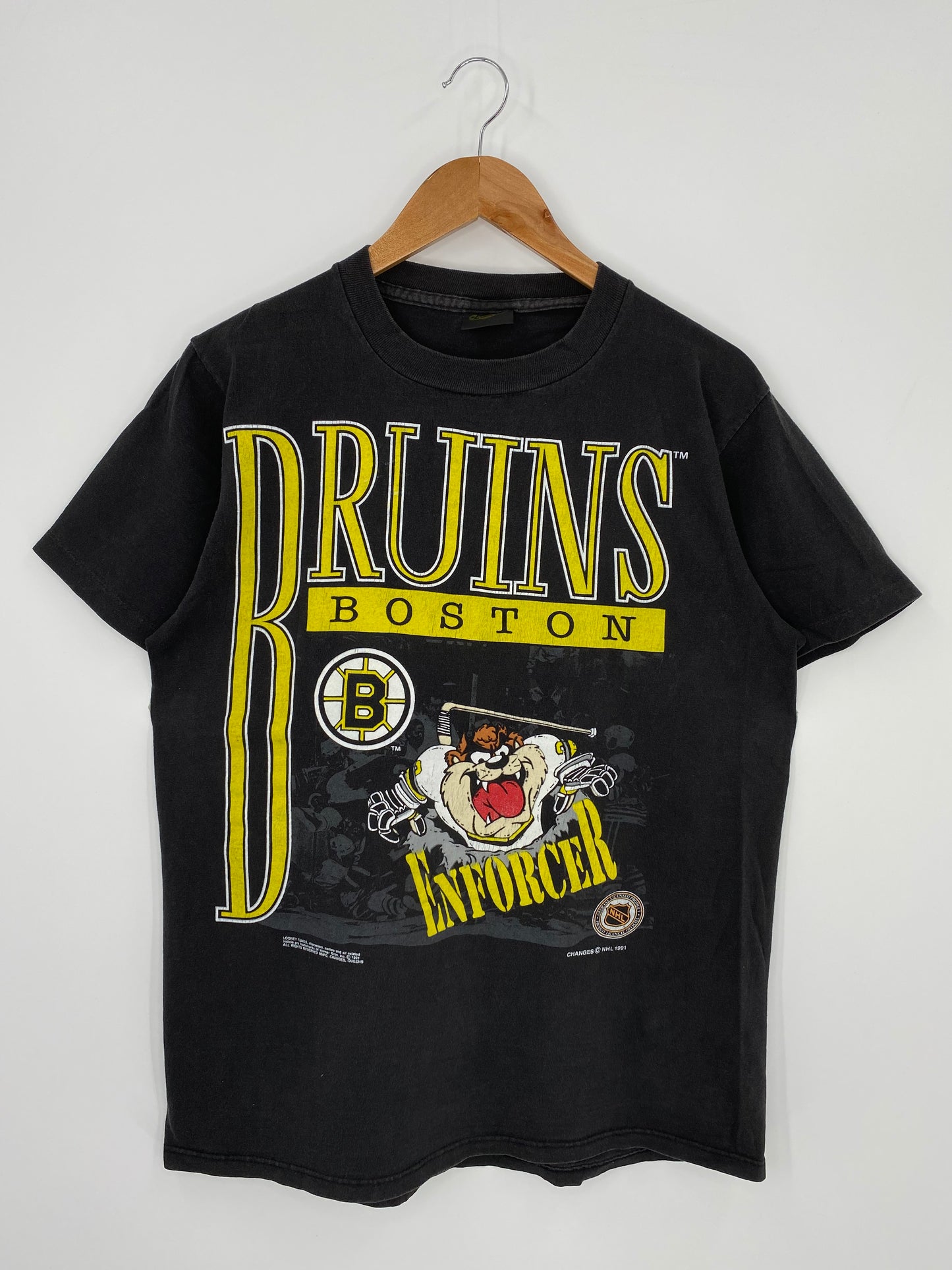 1991 LOONEY TUNES TAZ BRUINS Made in USA Size L Vintage NHL T-Shirt / K1169