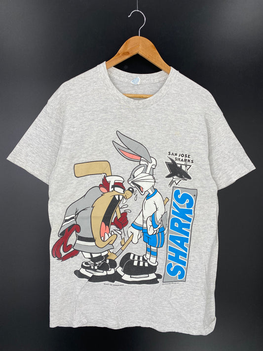 1993 LOONEY TUNES SAN JOSE SHARKS Made in USA Size L Vintage NHL T-shirt  /8272