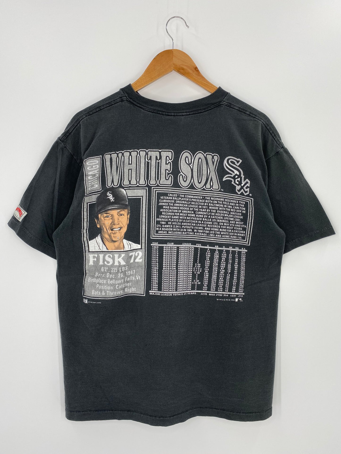 1991 CARLTON FISK WHITE SOX Made in USA Size XL Vintage MLB T-shirt / 8299