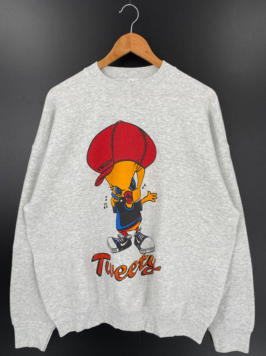 .90's LOONEY TUNES TWEETY Made in USA Size XL Vintage Sweat-shirt / E2617S