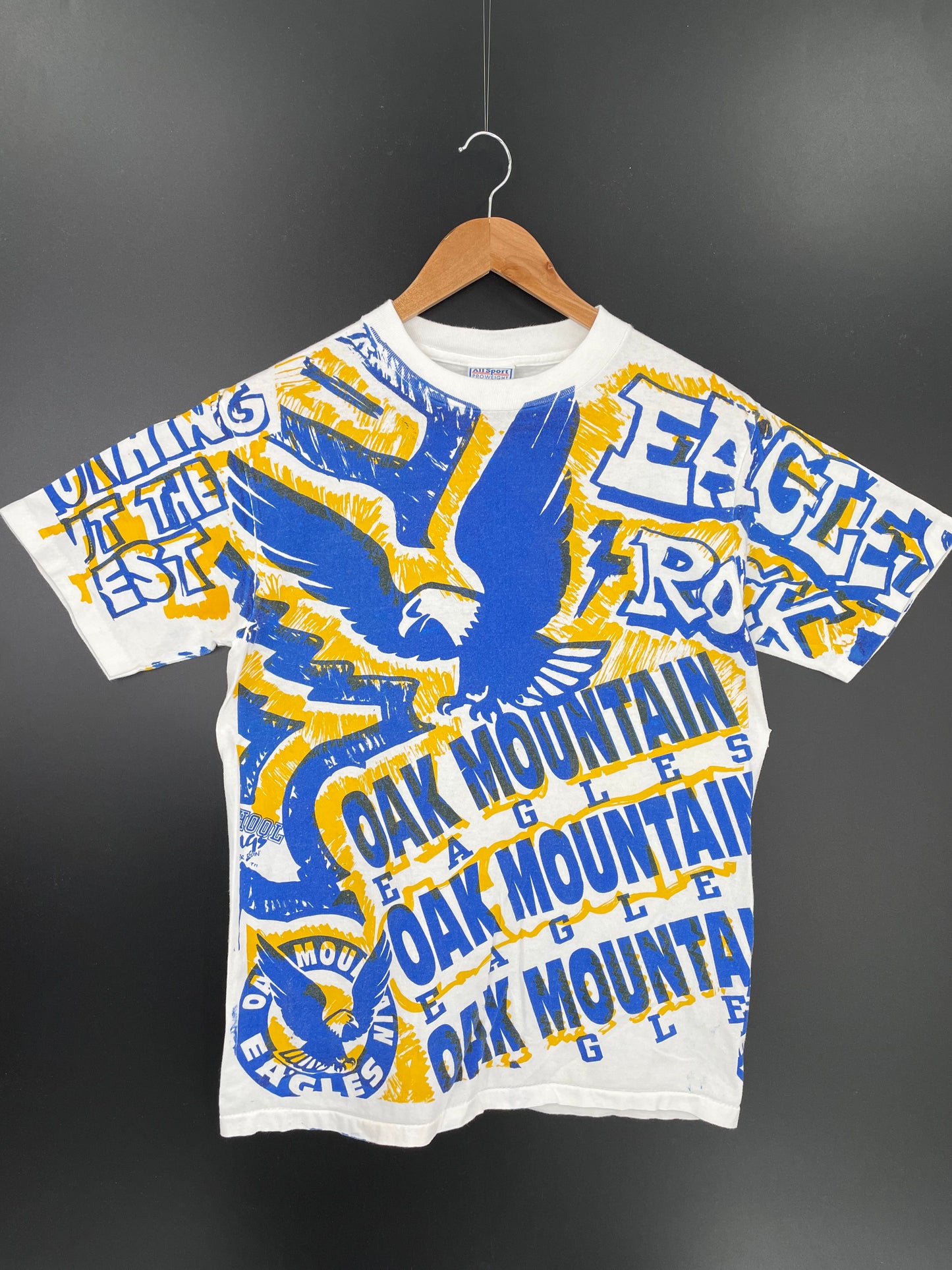 90’s OAK MOUNTAIN EAGLES All Over Print Made in USA Size M Vintage T-Shirts / K513