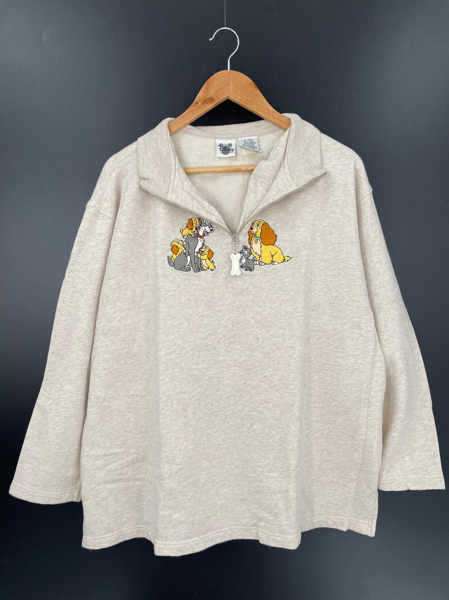 00’ DISNEY LADY AND THE TRAMP Size XL Vintage Half Zip Sweat-shirt / E3216S