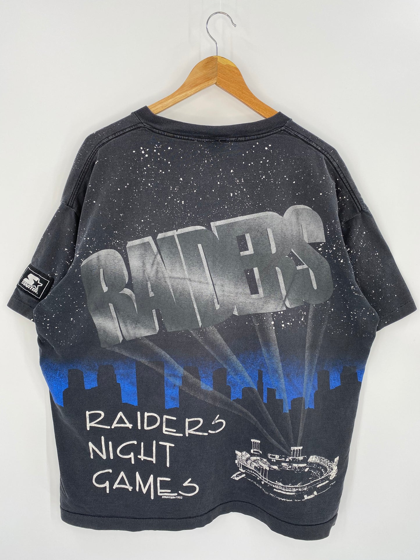 1992 STARTER RAIDERS All Over Print Made in USA Size XL Vintage T-Shirt / 7641