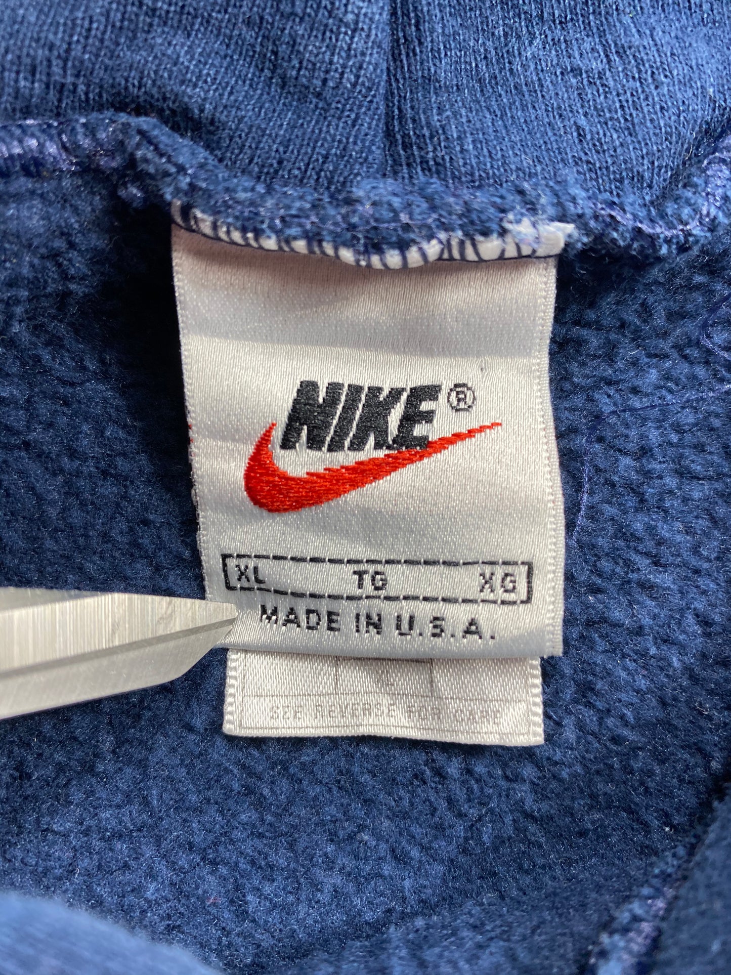 90’s NIKE Center Swoosh Damage Repaired Made in USA Size XL Vintage Hoodie Sweat-shirt / 6762