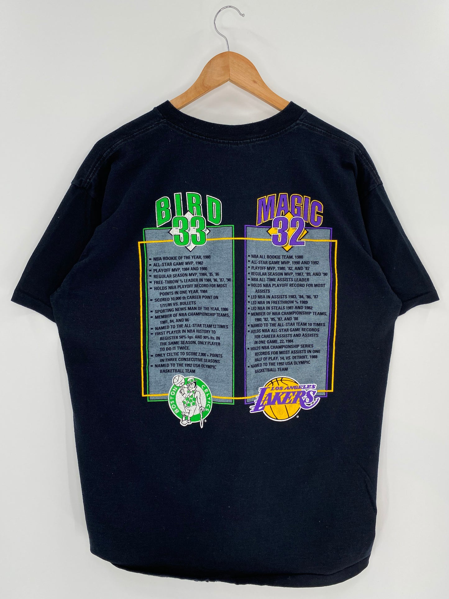 1992 BOSTON CELTICS x LOSANGELES LAKERS Made in USA Size XL Vintage NBA T-shirt /  9538