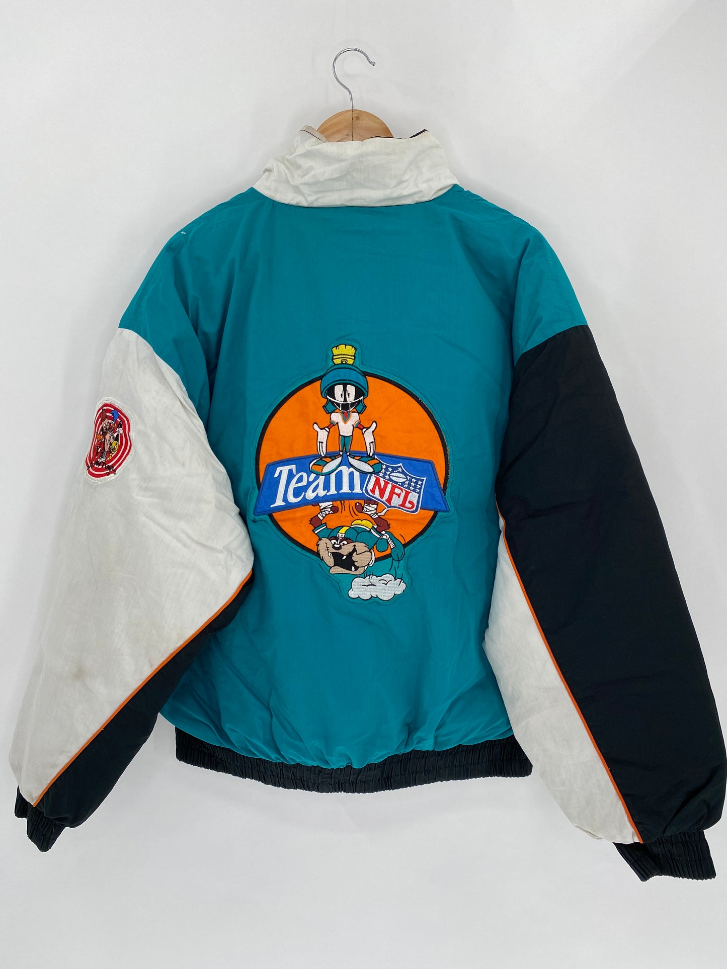 Vintage Looney Tunes x NFL Dolphins Size XL Padded Nylon Jacket / 5493