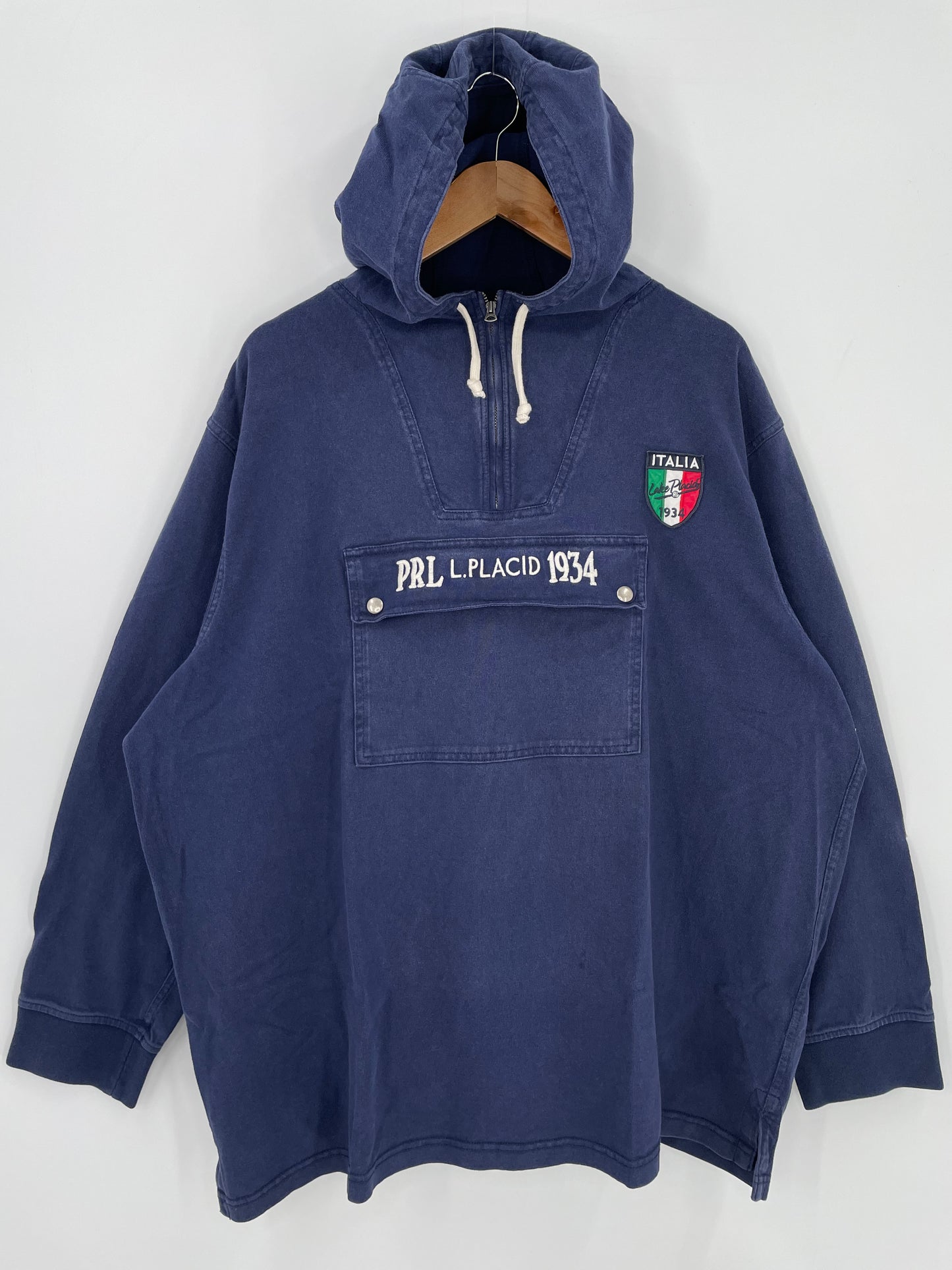 90's POLO RALPH LAUREN LAKE PLACID 1934 ITALIA Size XXL Vintage Half-Zip Hoodie Rugby-Shirts / k476