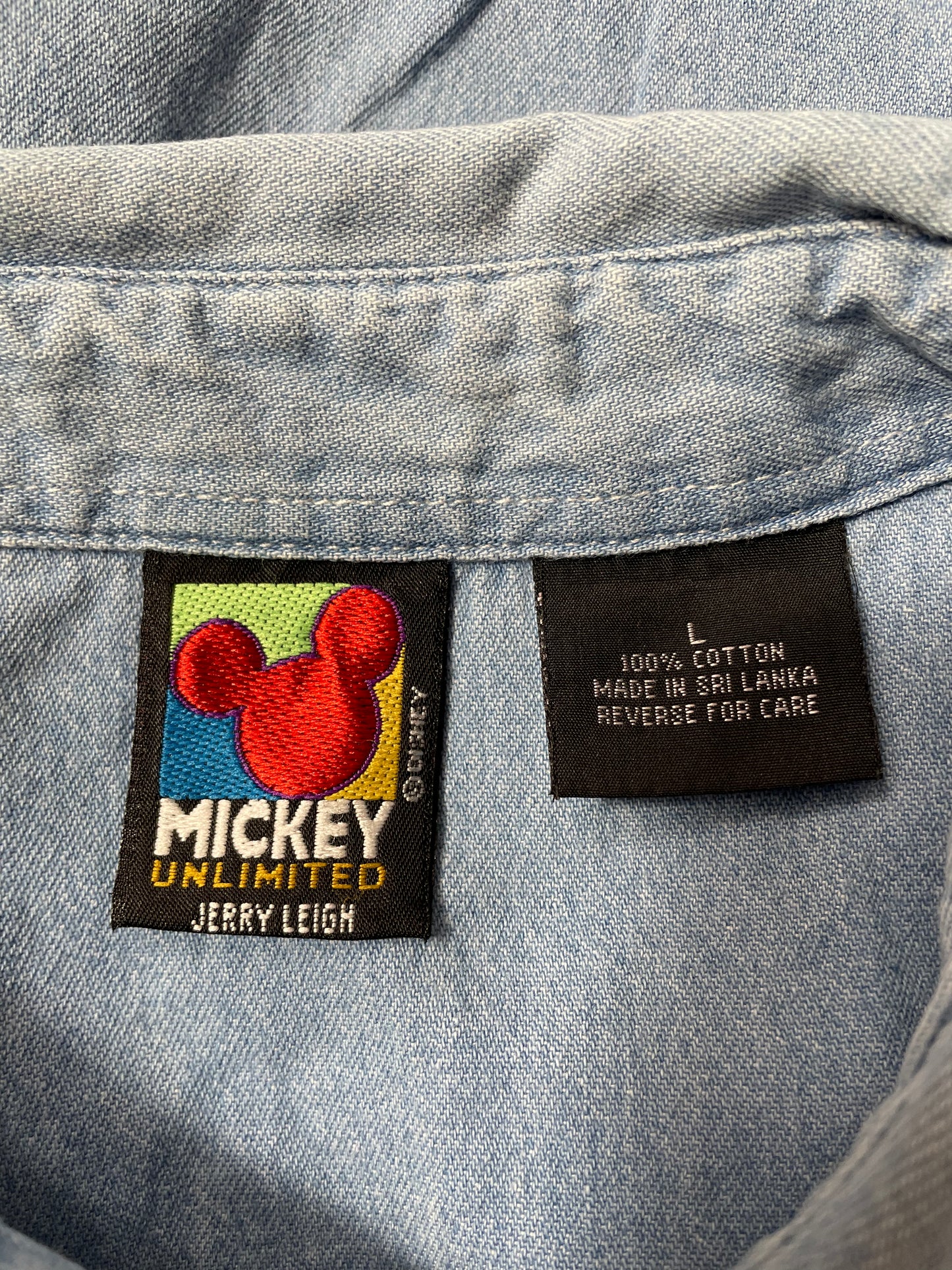 90's DISNEY MICKEY x MINNIE Size L Vintage Long Sleeve Denim Shirt / K3368