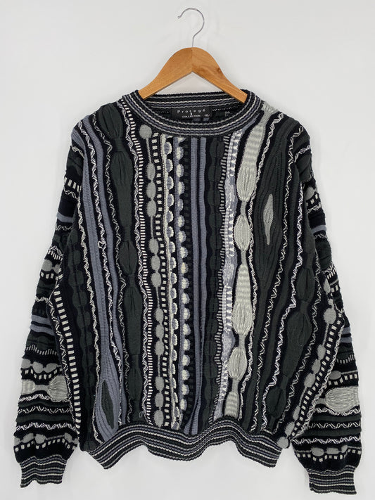 Vintage 3D Coogi-Style Made in USA SizeXL Knit Sweater / 9817