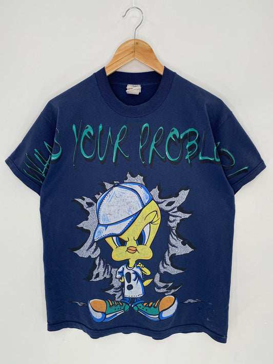 .90's LOONEY TUNES TWEETY Made in USA Size L Vintage T-Shirt / A8549
