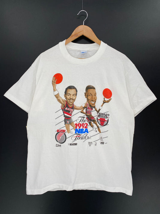 1992 BLAZERS x CHICAGO BULLS FINAL Made in USA Size XL Vintage NBA T-shirt / 9384