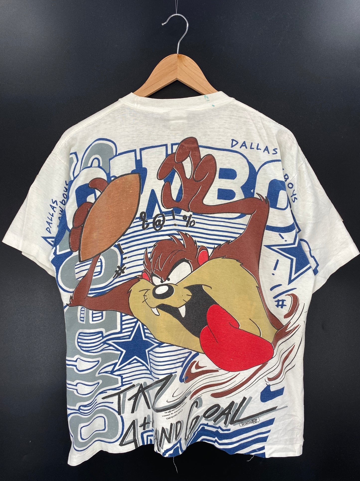 1993 Loony Tunes TAZ x COWBOYS Size L Vintage T-shirt / K2921