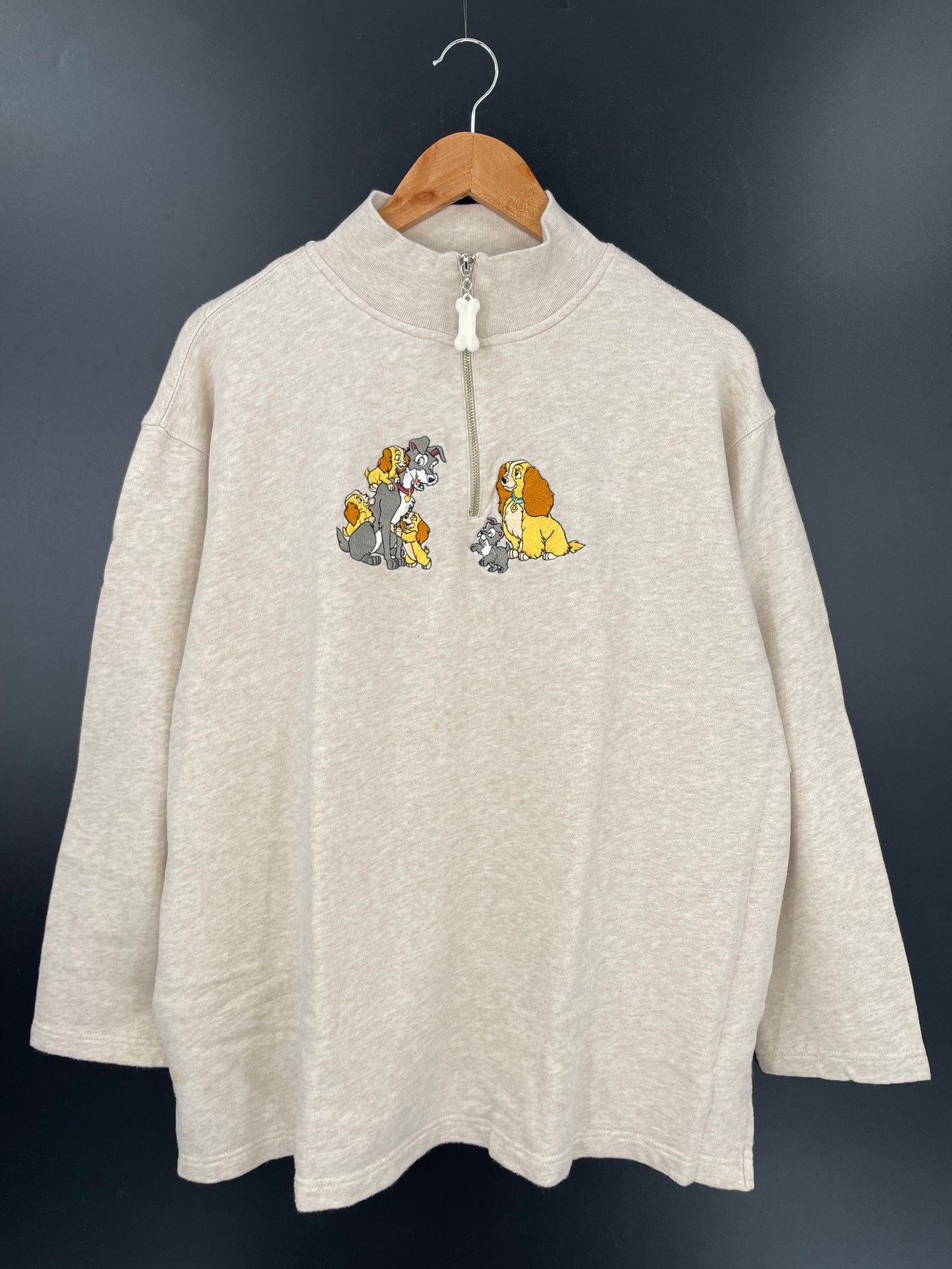 00’ DISNEY LADY AND THE TRAMP Size XL Vintage Half Zip Sweat-shirt / E3216S