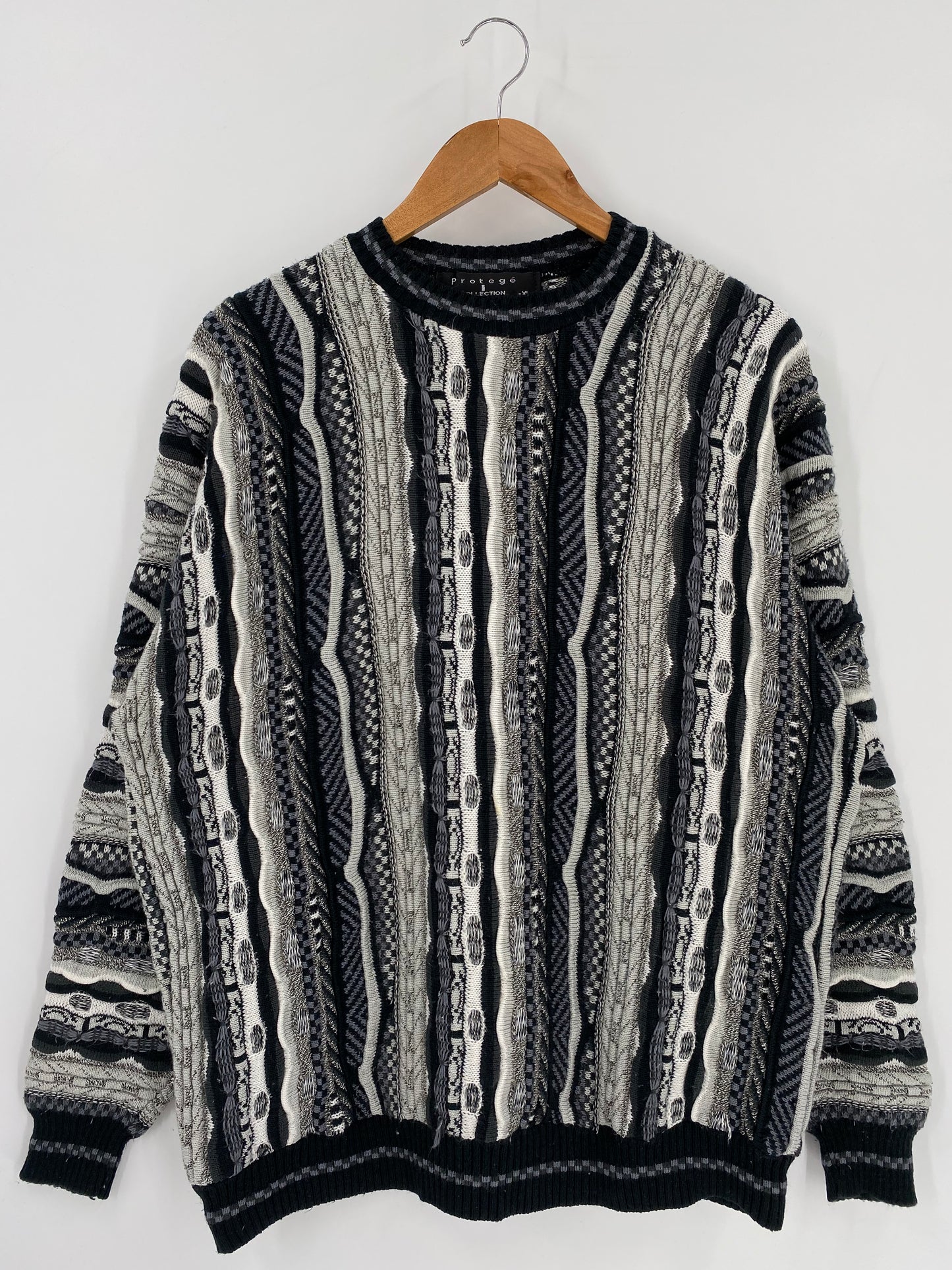 Vintage 3D Coogi-Style Made in USA SizeXL Knit Sweater / 9776