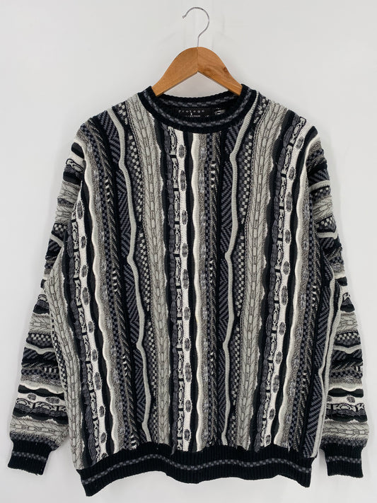 Vintage 3D Coogi-Style Made in USA SizeXL Knit Sweater / 9776