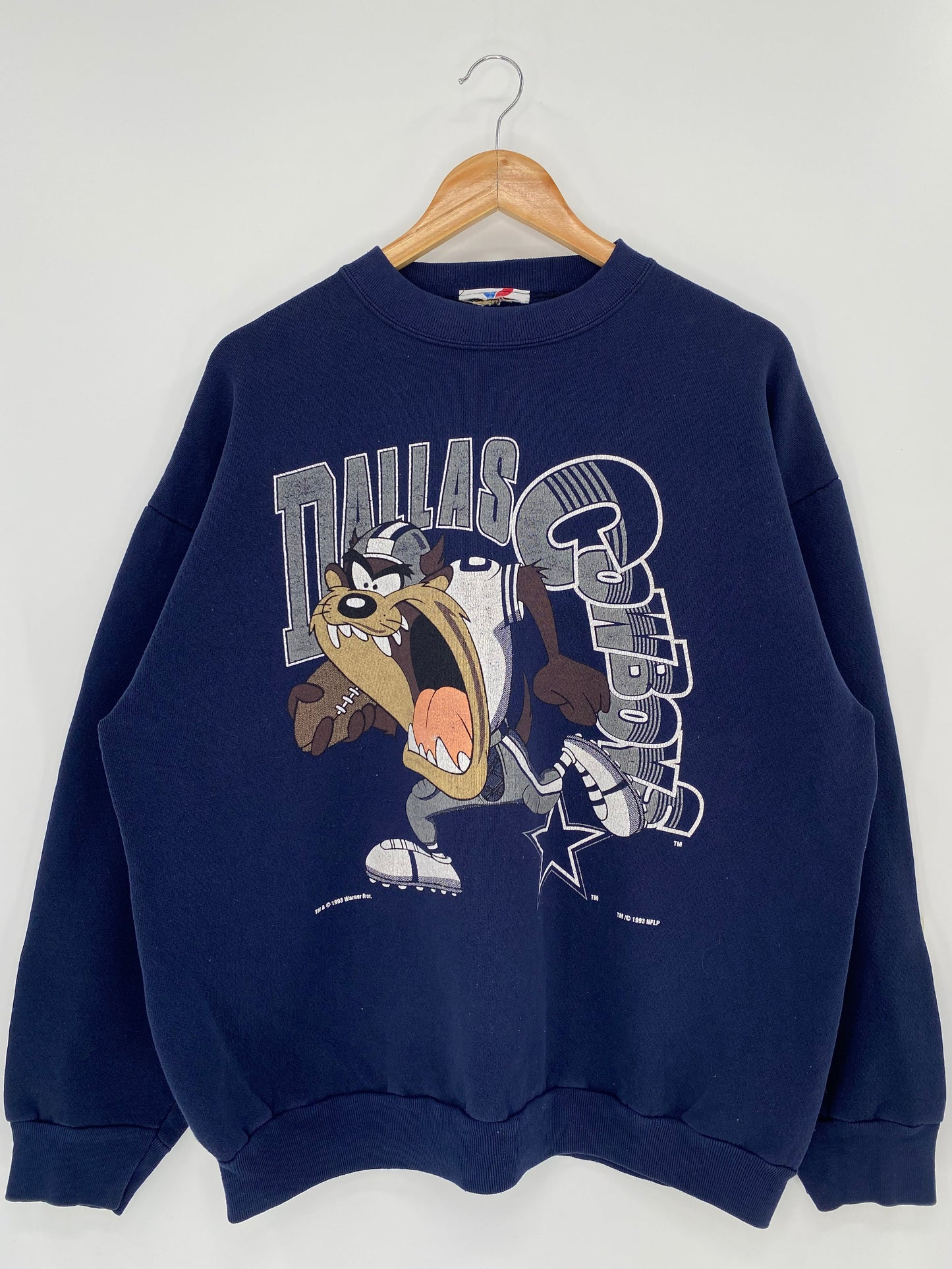 1993 DALLAS COWBOYS x LOONEY TUNES TAZ Size No Tag (Approx.XL) Vintage NFL Sweat-Shirts / A338