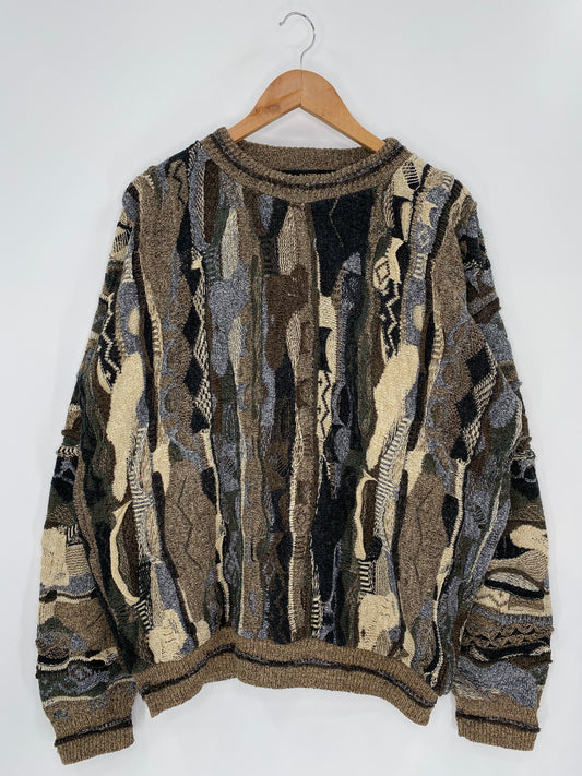 Vintage 3D Coogi-Style Made in USA Size XL Knit Sweater / 9640