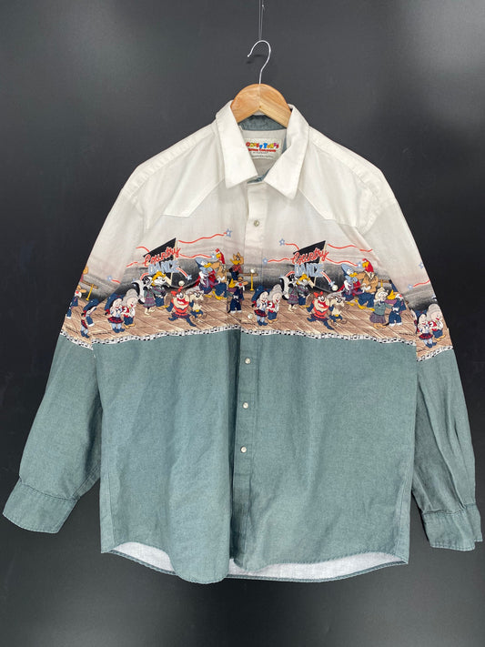 1994 LOONEY TUNES Made in USA Size XL Vintage Button Down Long Sleeve Shirt / E158